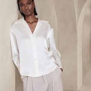 Banana Republic Silk White Long Sleeve Button Down Shirt